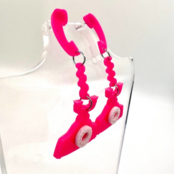 Telephone Earrings - Barbie Earrings - Retro Earrings - Pink Rotary Phone - Picture 2 of 8